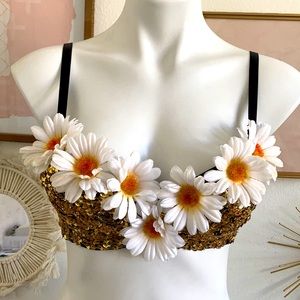 Daisy Gold Sequin EDC Rave Bra